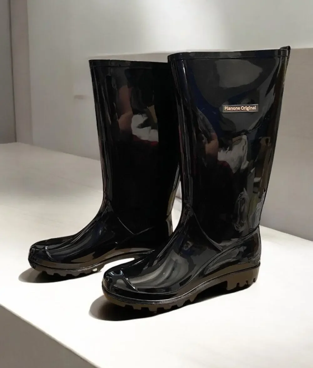 PLANONE Women's Tall Rain Boots Waterproof Black Slip On-USA SZ 10 SZ UK 29